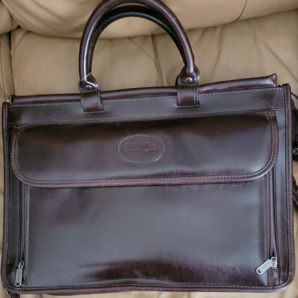 Bugatti Unisex Leather Briefcase/Messenger Bag-Brown